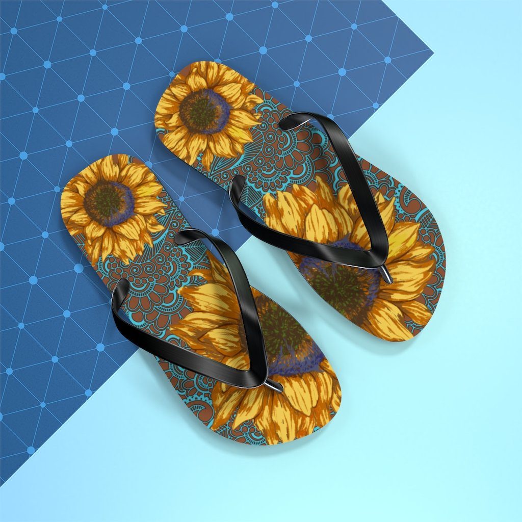 Sunflower Flip Flops Shoes Printify