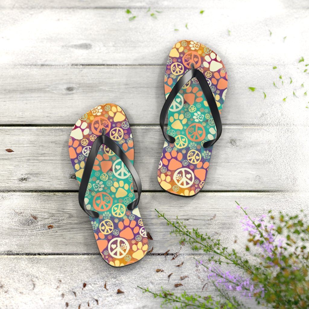Peace Signs And Paws Unisex Flip Flops Shoes Printify