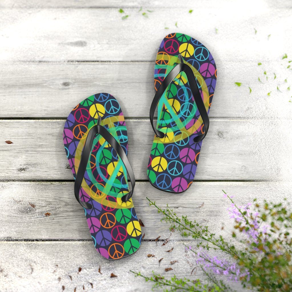 Peace Sign Pattern Unisex Flip Flops Shoes Printify