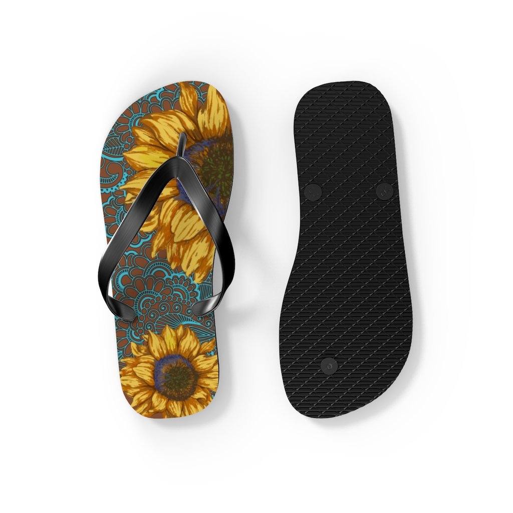 Sunflower Flip Flops Shoes Printify