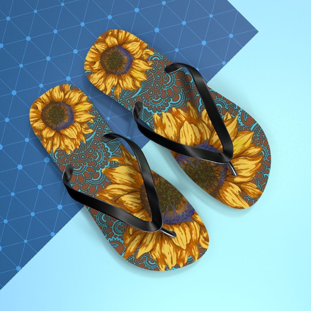 Sunflower Flip Flops Shoes Printify
