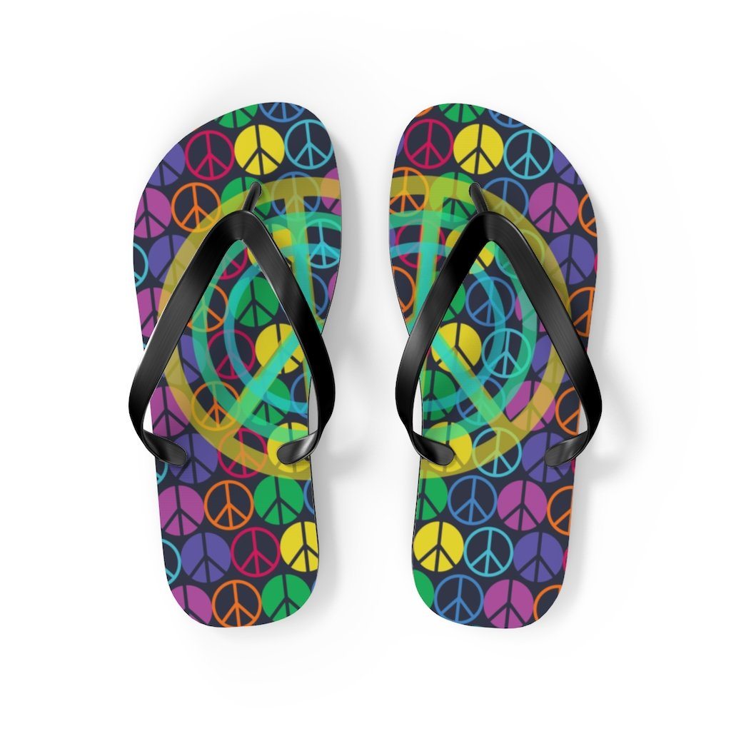 Peace Sign Pattern Unisex Flip Flops Shoes Printify M Black