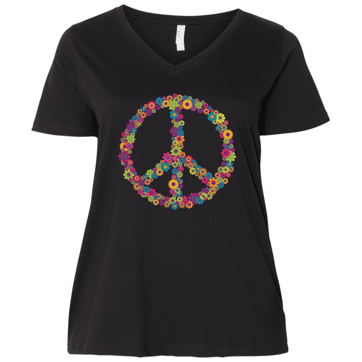 Hippie Peace Sign Ladies' Curvy V-Neck T-Shirt