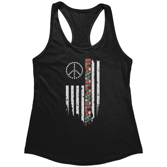 Floral Peace Sign Flag Womens Racerback Tank