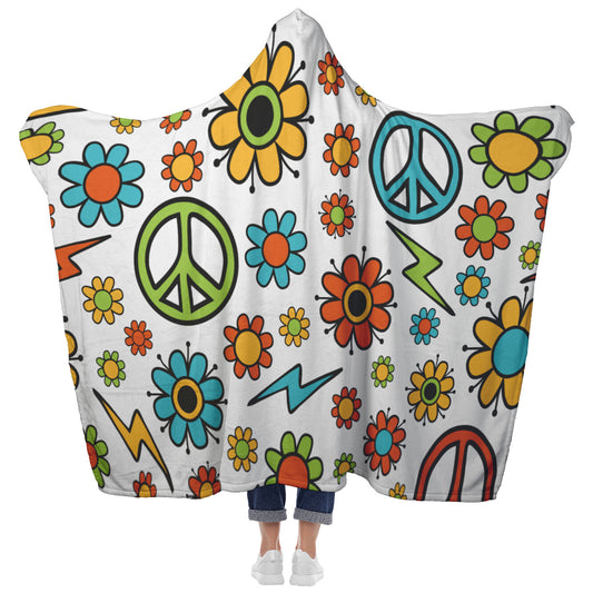 Retro Hippie Flowers Hooded Blanket 
