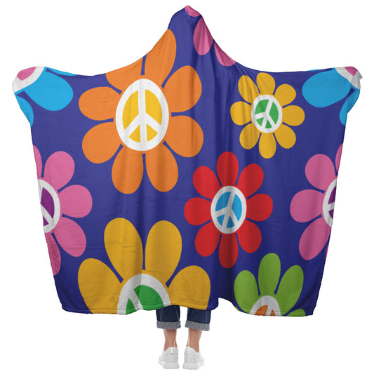 Retro Peace Flowers Hooded Blanket