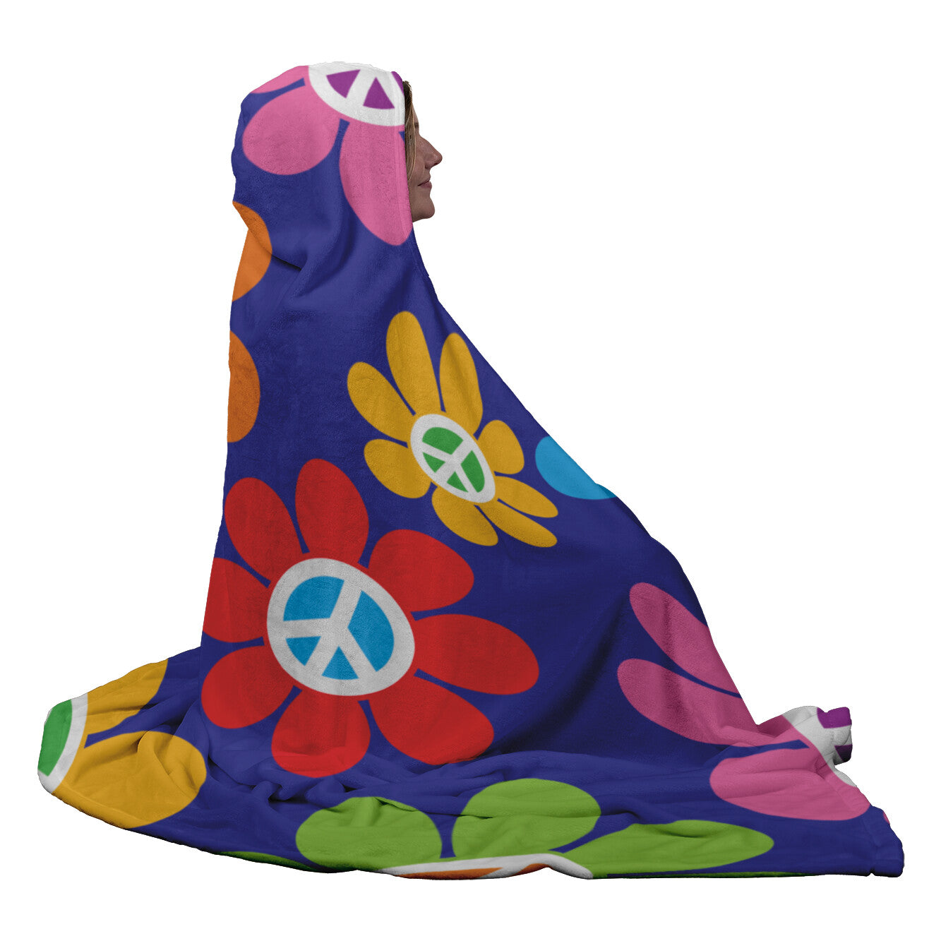Retro Peace Flowers Hooded Blanket