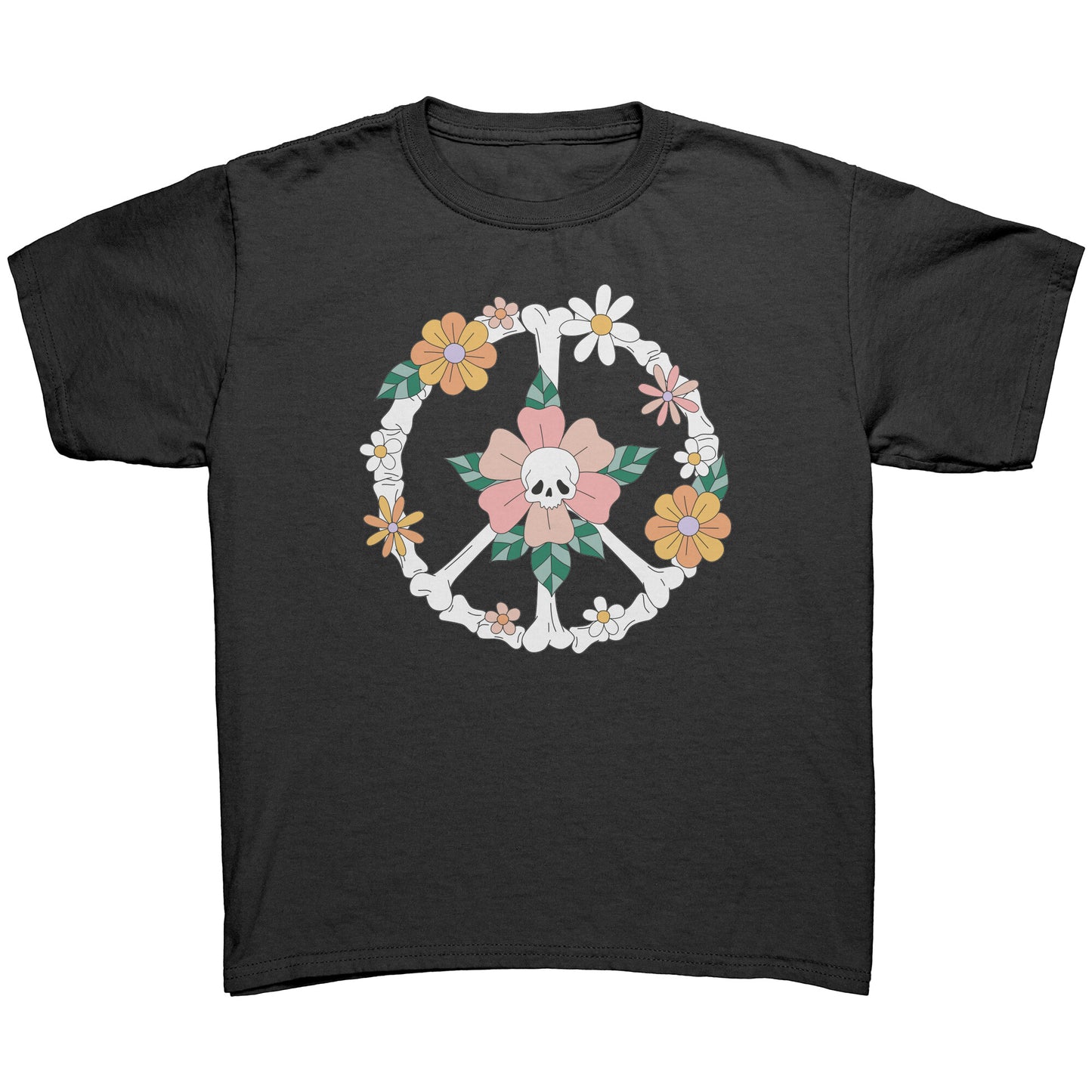 Skeleton Floral Cute Peace Sign Youth Shirt