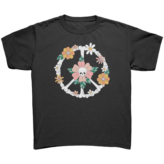 Skeleton Floral Cute Peace Sign Youth Shirt