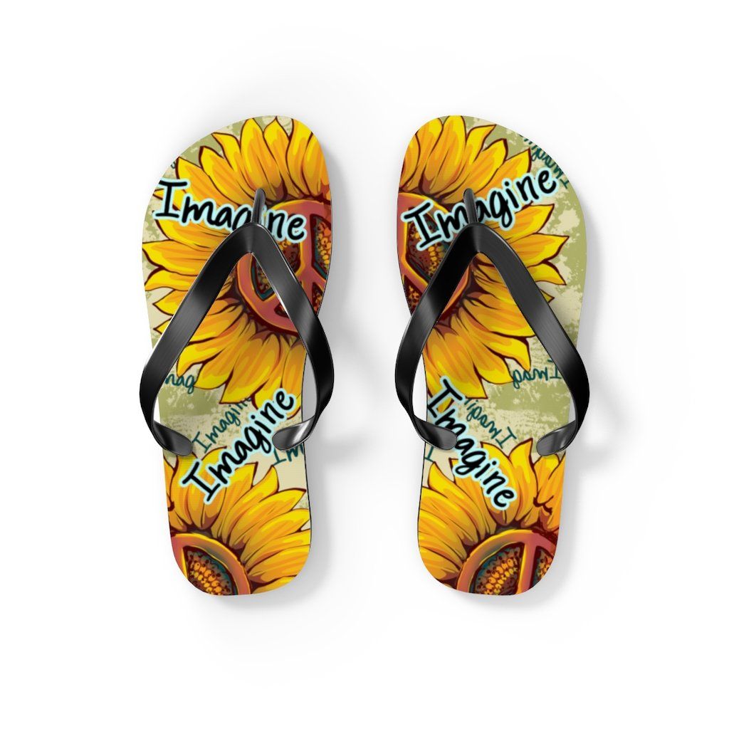 Imagine - Sunflower - Unisex FlipFlops Shoes Printify S Black