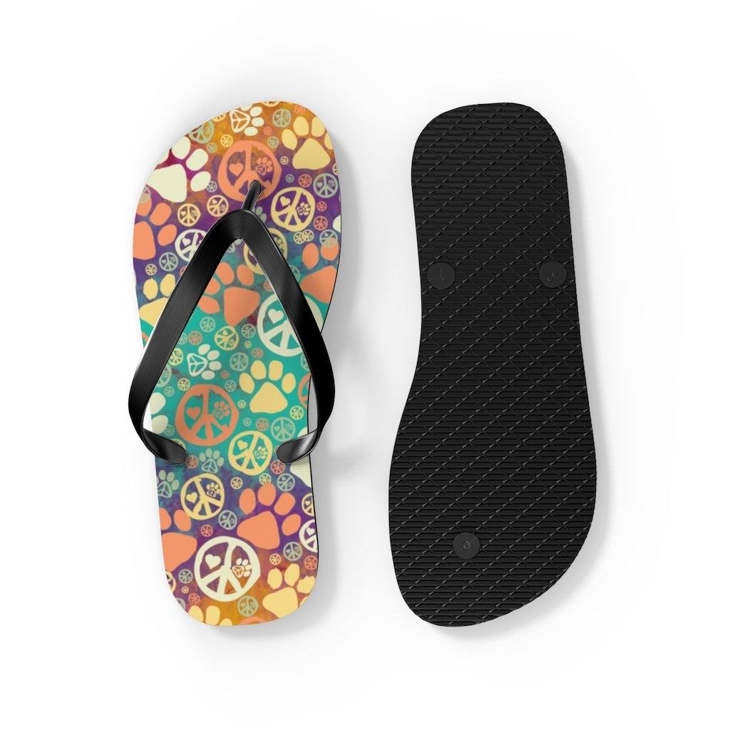 Peace Signs And Paws Unisex Flip Flops Shoes Printify