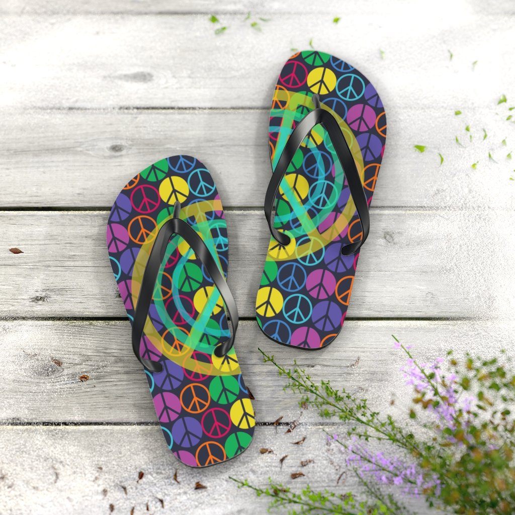 Peace Sign Pattern Unisex Flip Flops Shoes Printify