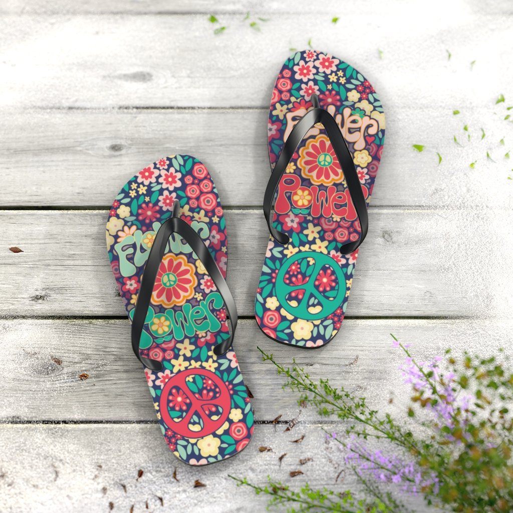 Flower Powers Unisex Flip Flops Shoes Printify