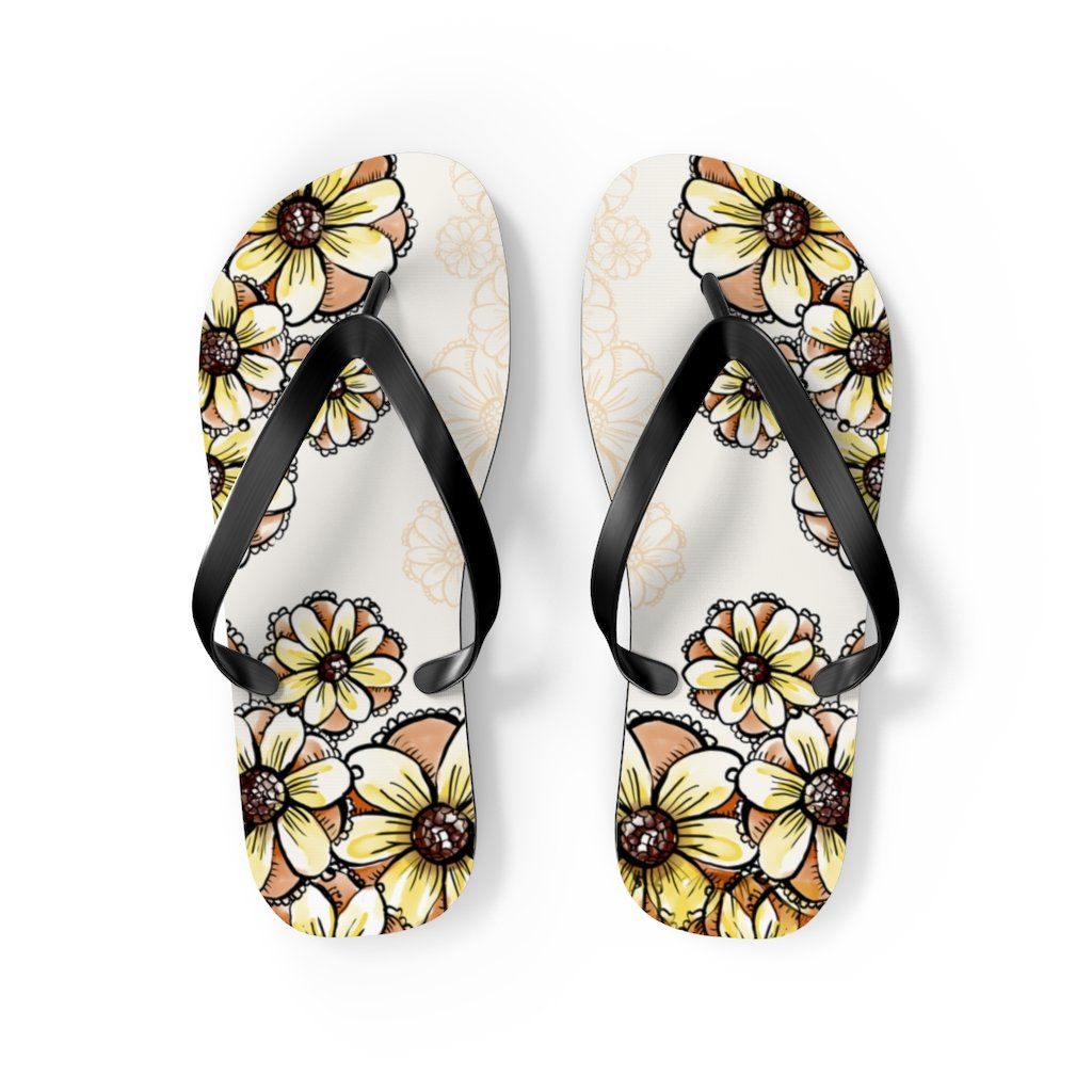 Boho Flowers Unisex Flip-Flops Shoes Printify M Black