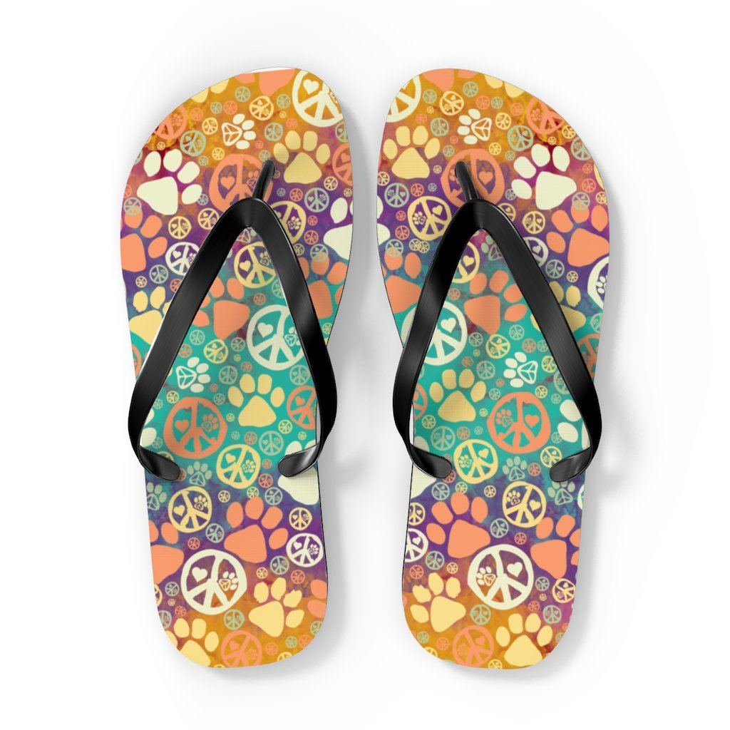 Peace Signs And Paws Unisex Flip Flops Shoes Printify XL Black