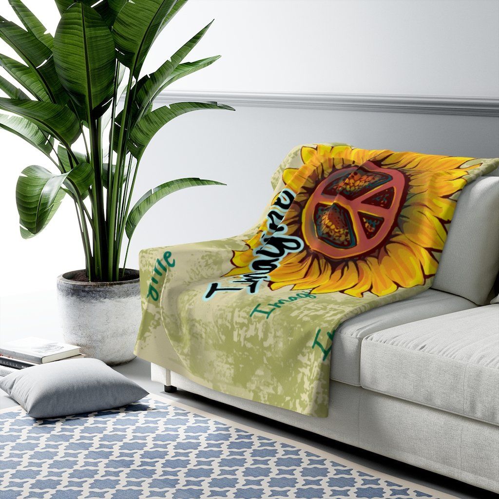 Imagine Sunflower - Sherpa Fleece Blanket Home Decor Printify