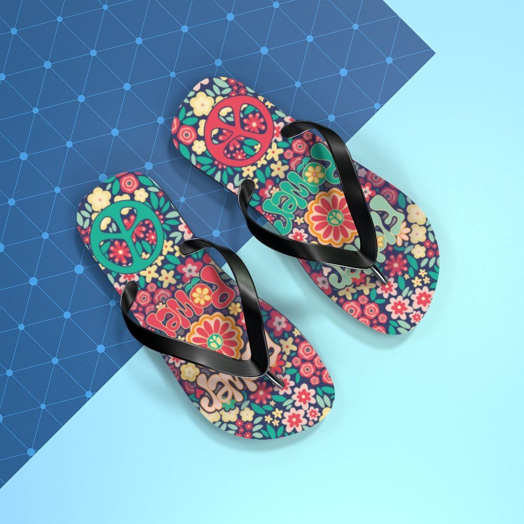 Flower Powers Unisex Flip Flops Shoes Printify