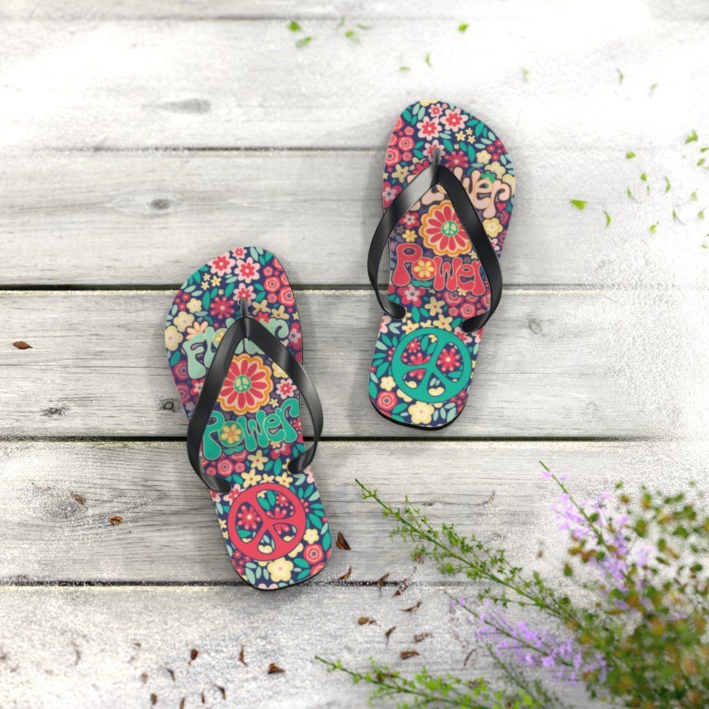 Flower Powers Unisex Flip Flops Shoes Printify