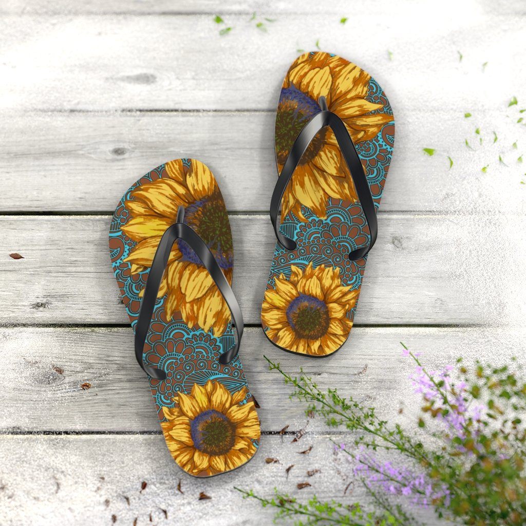 Sunflower Flip Flops Shoes Printify