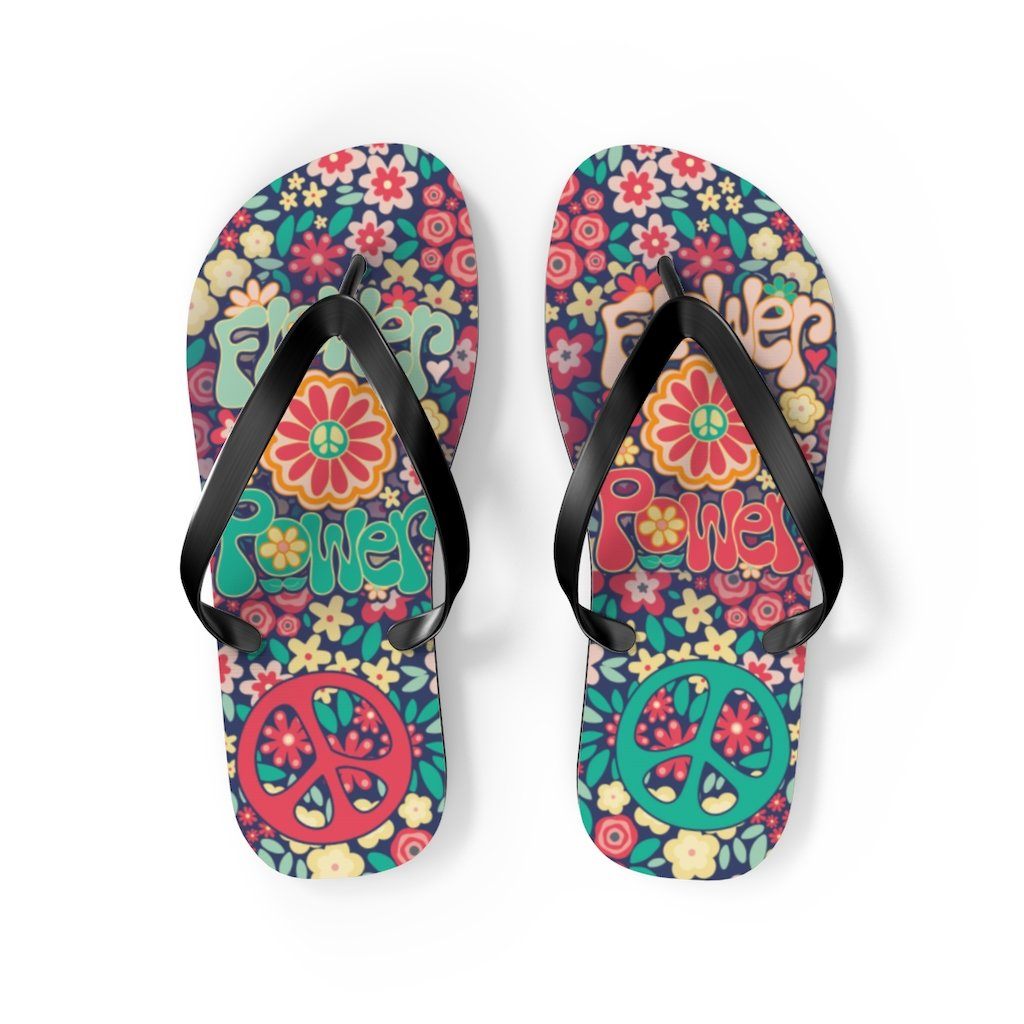 Flower Powers Unisex Flip Flops Shoes Printify M Black