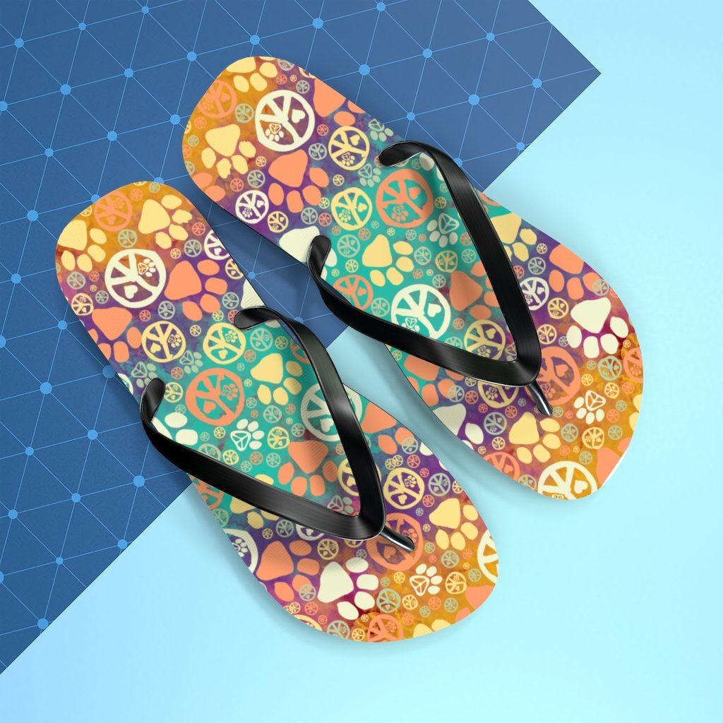 Peace Signs And Paws Unisex Flip Flops Shoes Printify