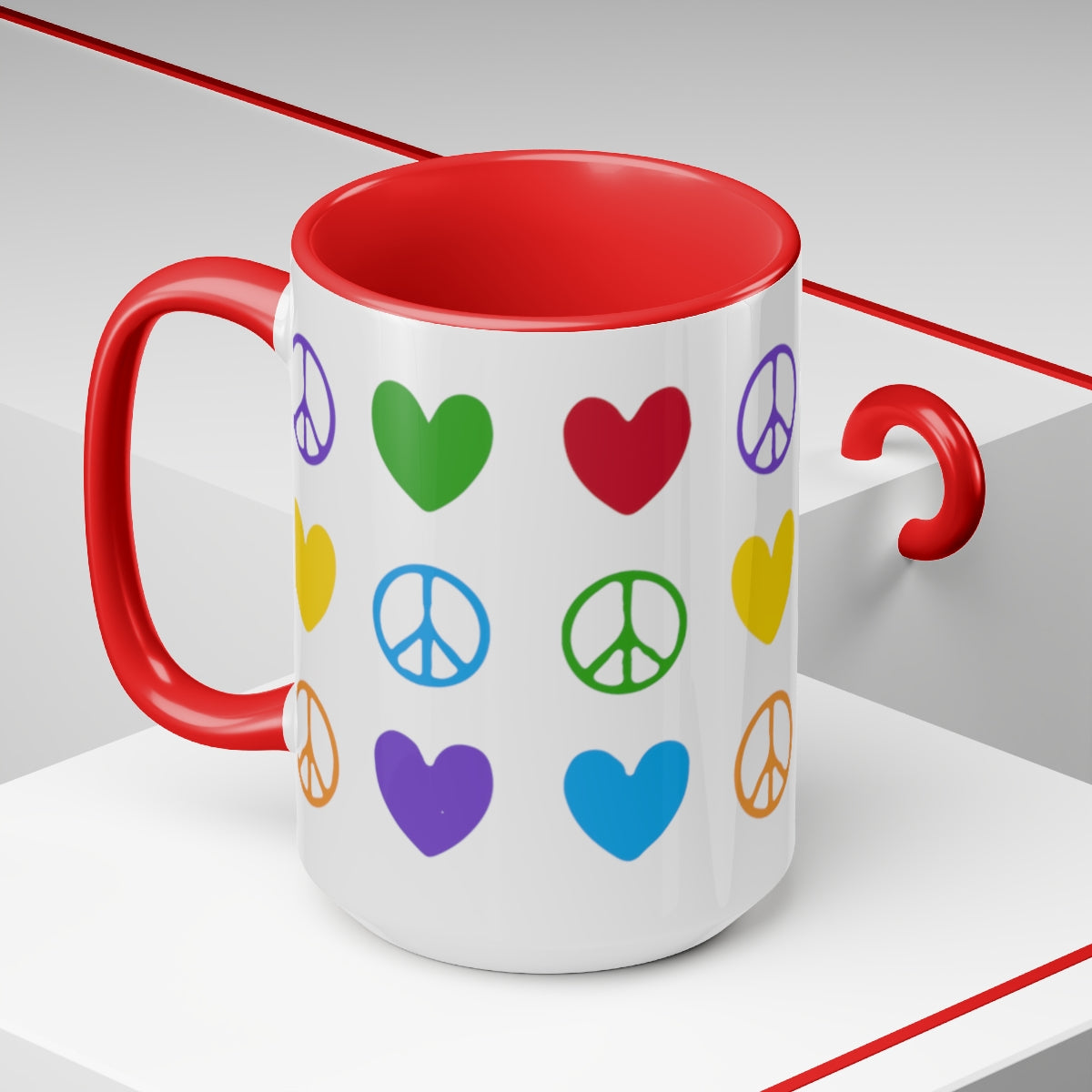 Peace And Love Two-Tone Coffee Mugs, 15oz