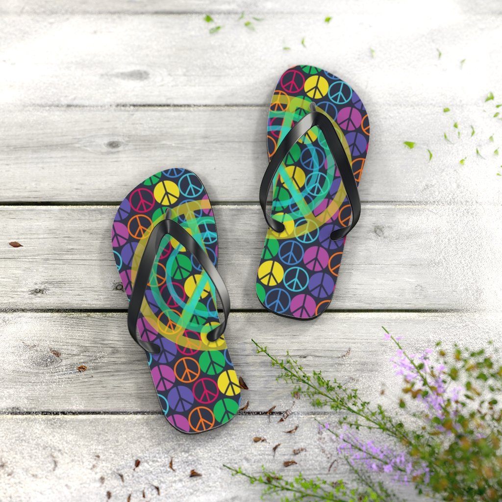 Peace Sign Pattern Unisex Flip Flops Shoes Printify
