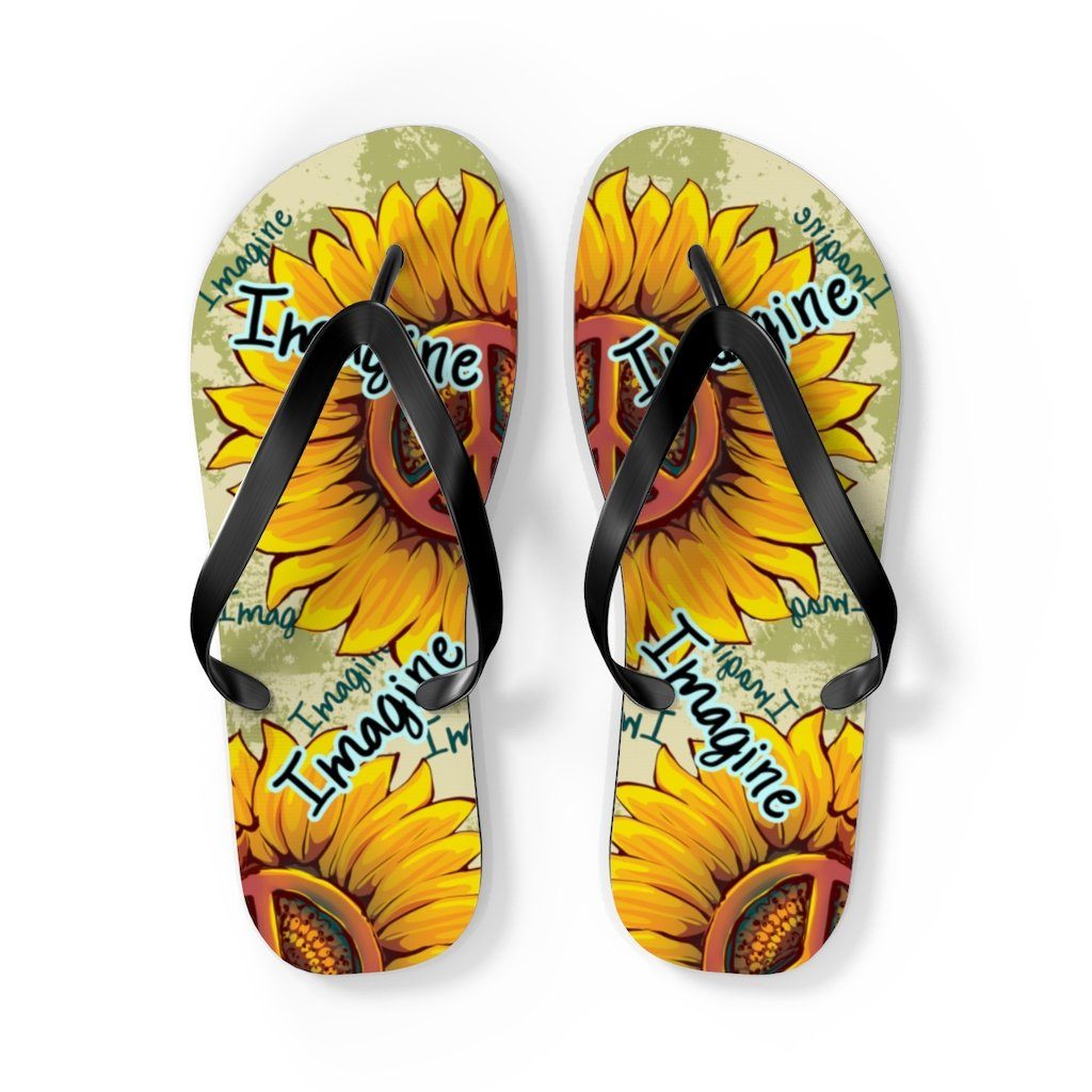 Imagine - Sunflower - Unisex FlipFlops Shoes Printify L Black