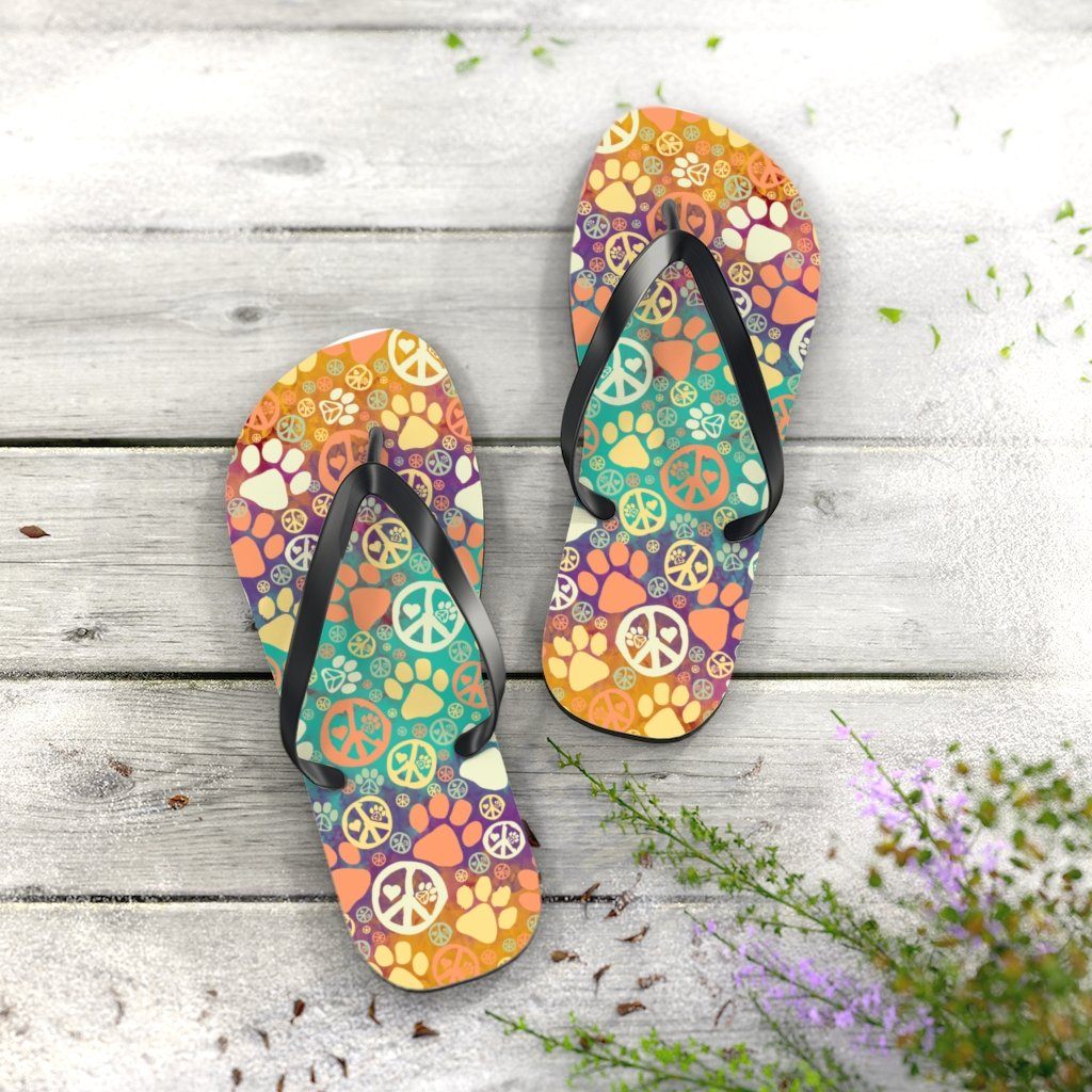Peace Signs And Paws Unisex Flip Flops Shoes Printify