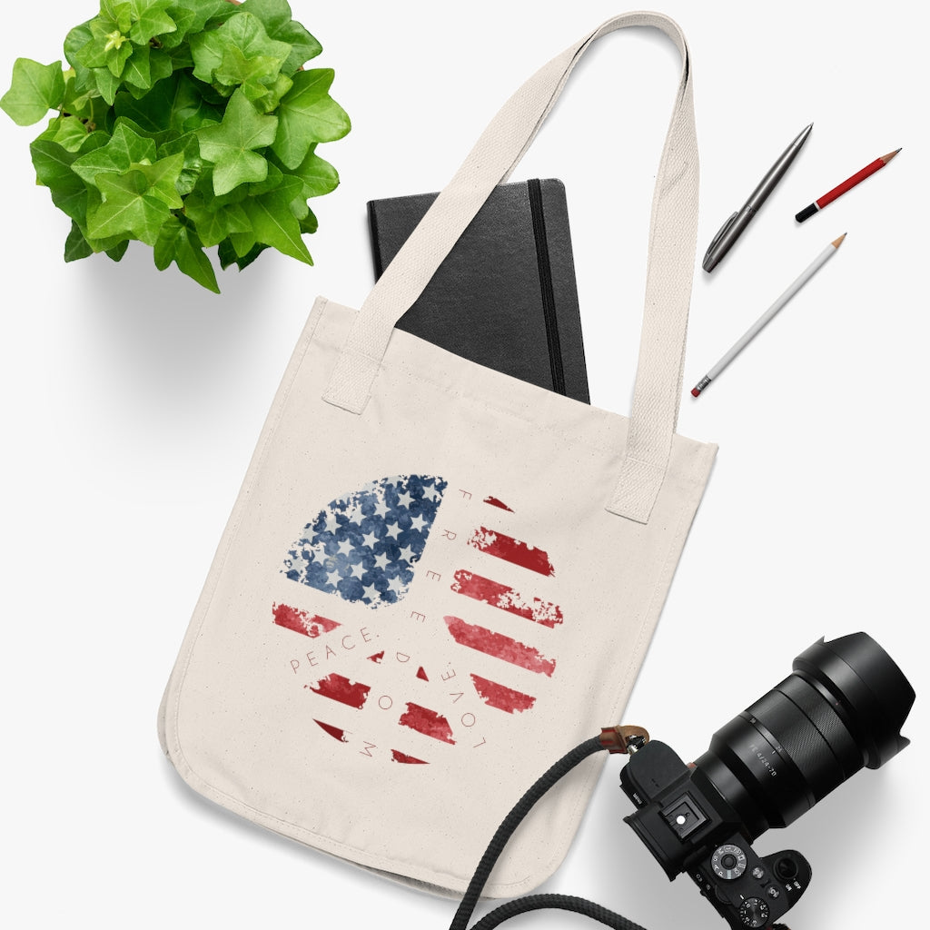 Peace Love Freedom Organic Canvas Tote Bag