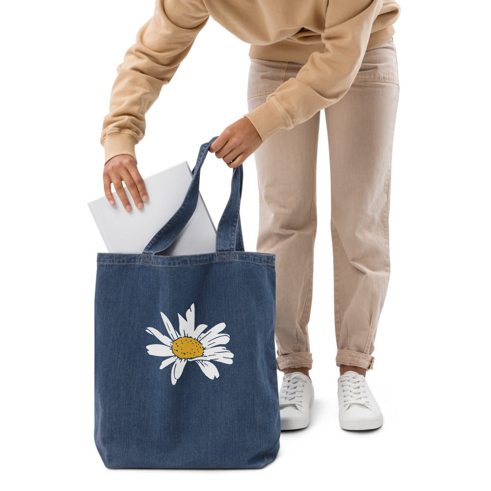 Daisy Printed Organic denim tote bag