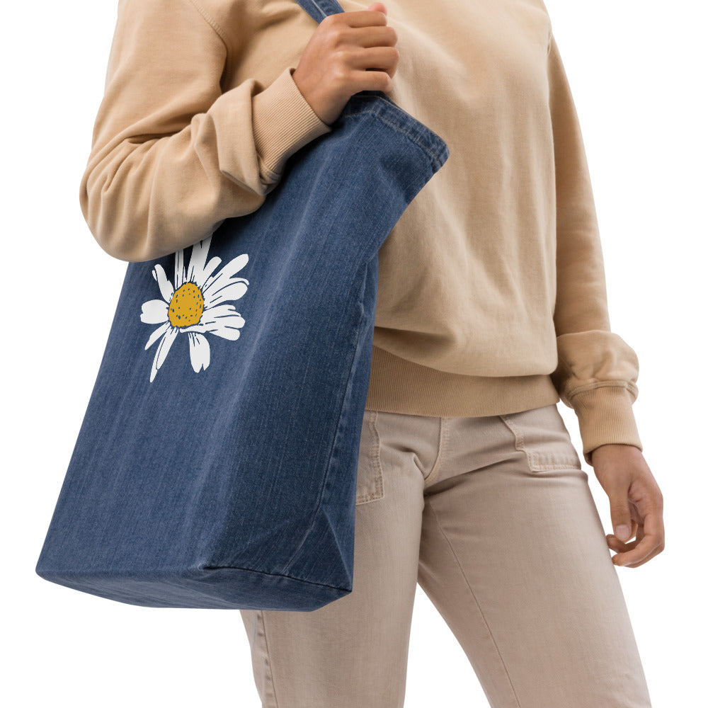 Daisy Printed Organic denim tote bag