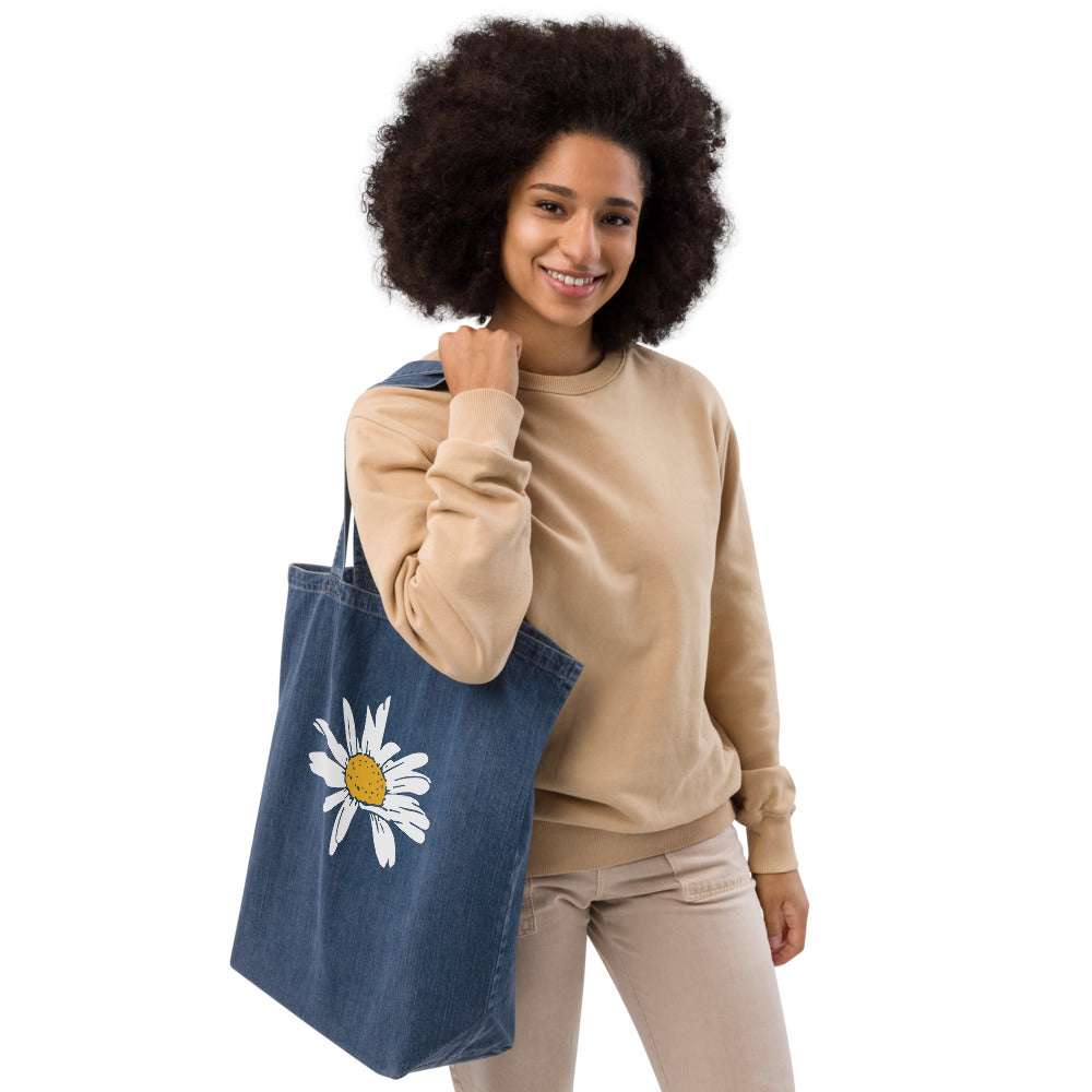 Daisy Printed Organic denim tote bag