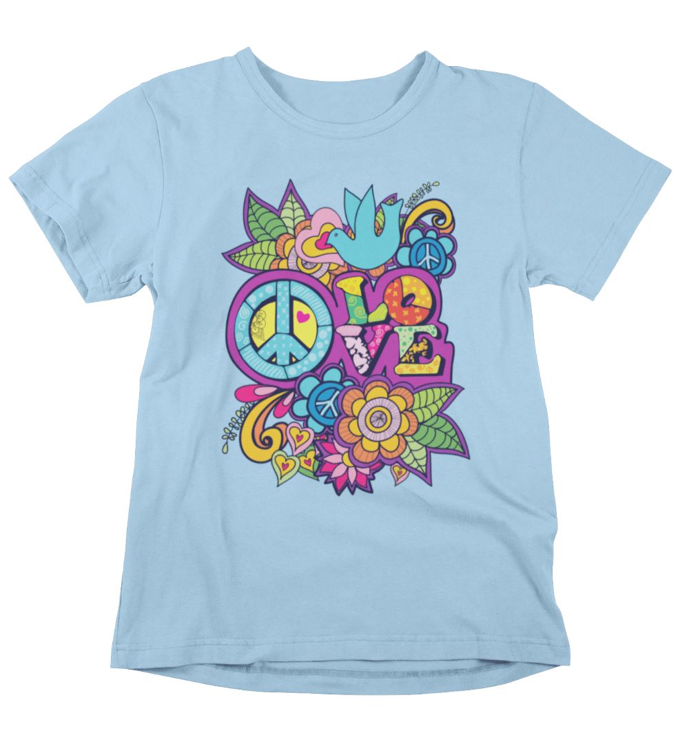 Peace Love Unisex T-Shirts Heyjude Shoppe Light Blue S