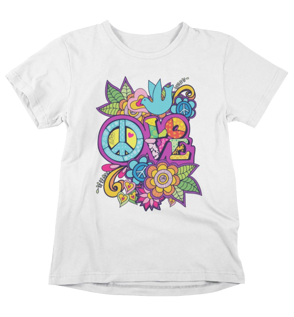 Peace Love Unisex T-Shirts Heyjude Shoppe White XS