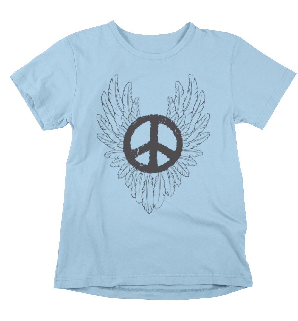 Peace Sign Wings Unisex T-Shirts Heyjude Shoppe Light Blue S
