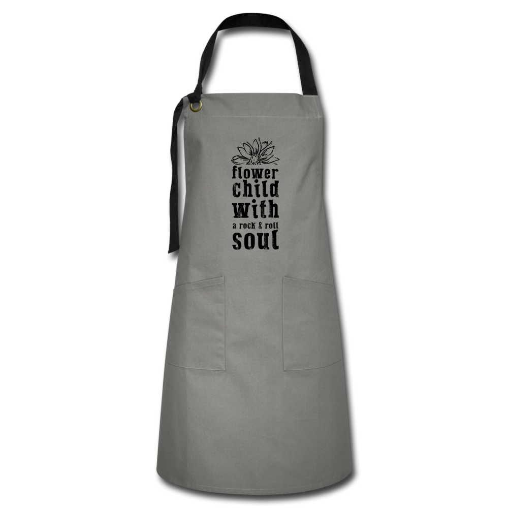 Flower Child - Rock n Roll Soul- Artisan Apron - gray/black