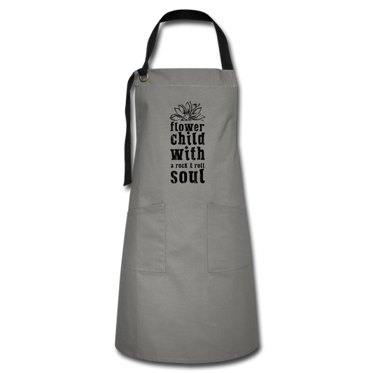 Flower Child - Rock n Roll Soul- Artisan Apron - gray/black