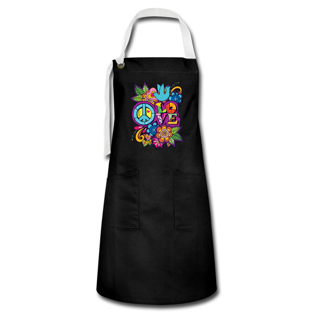 Peace Love- Artisan Apron - black/white
