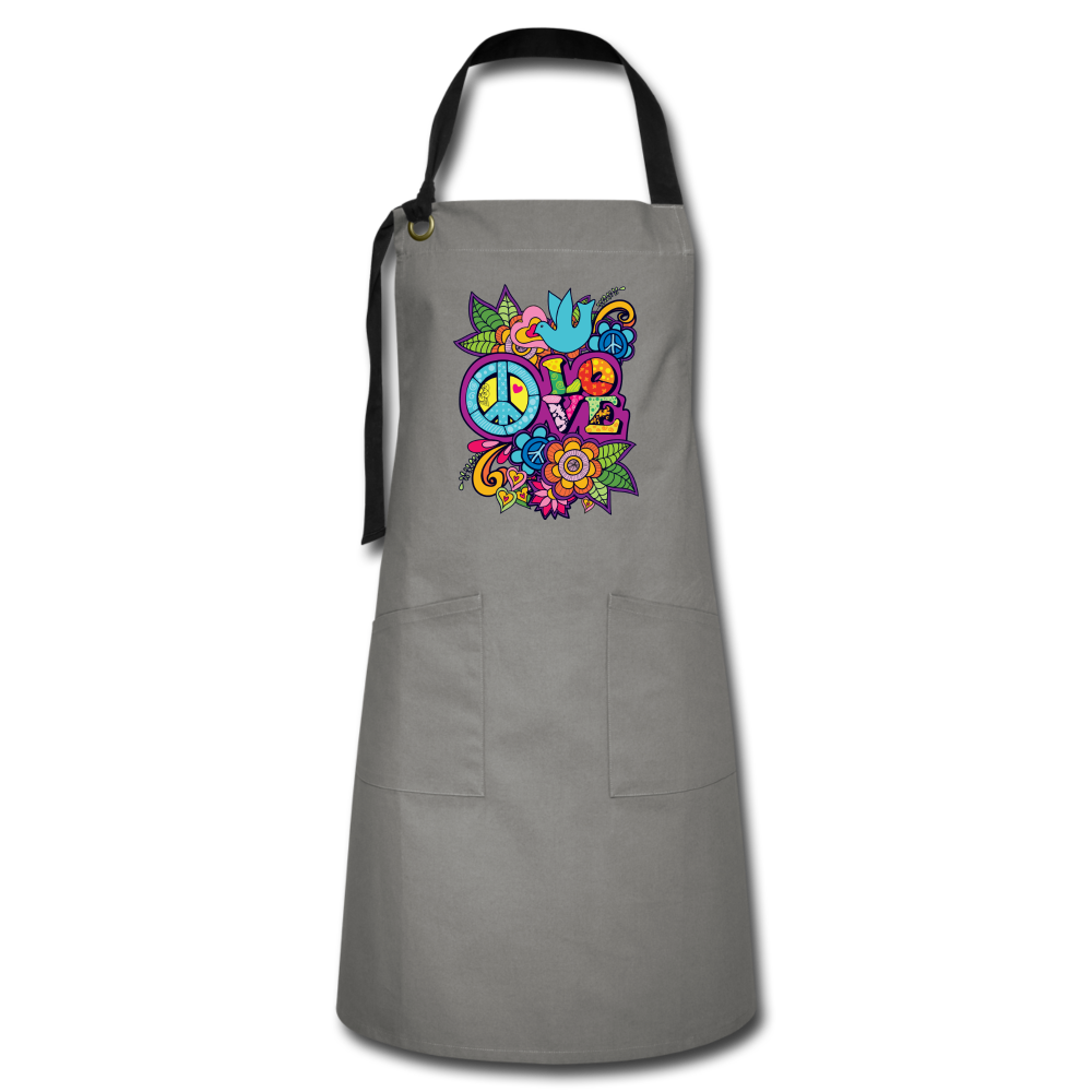 Peace Love- Artisan Apron - gray/black