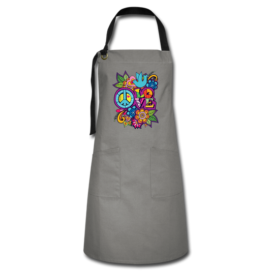 Peace Love- Artisan Apron - gray/black