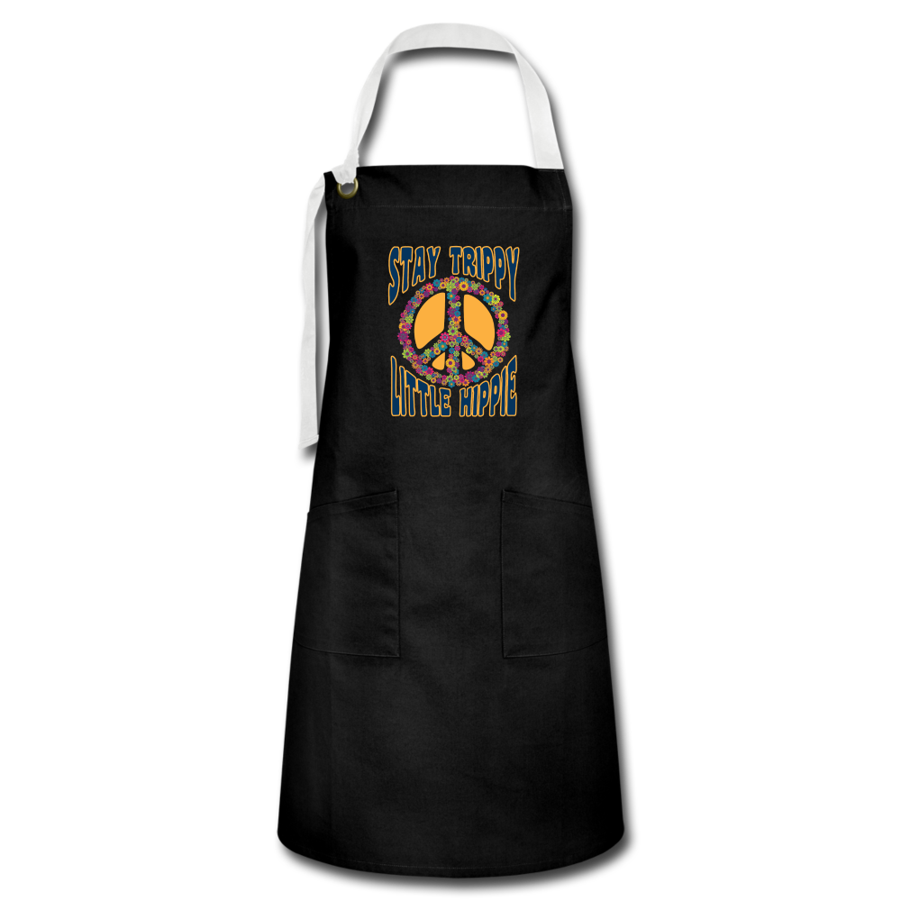 Stay Trippy Little Hippie- Artisan Apron - black/white