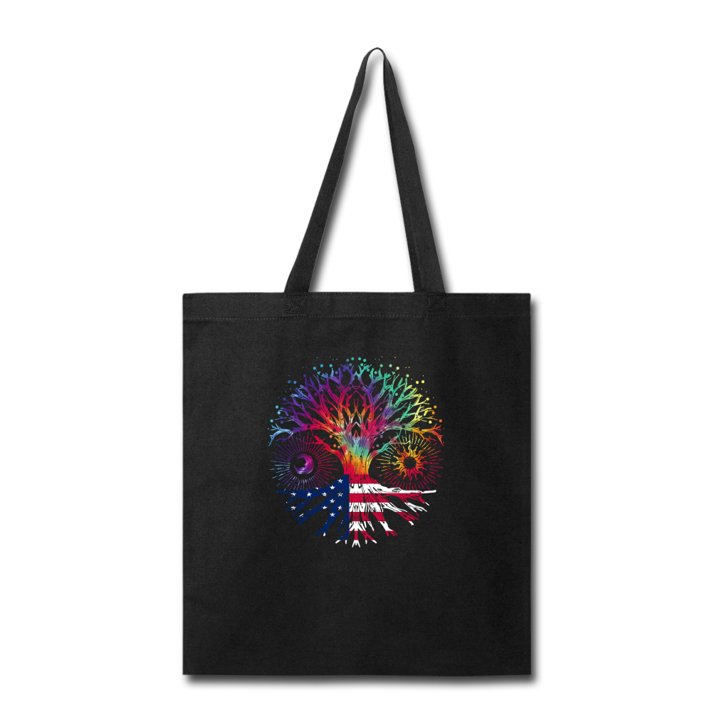 American Tie Dye Tree Of Life- Tote Bag - black