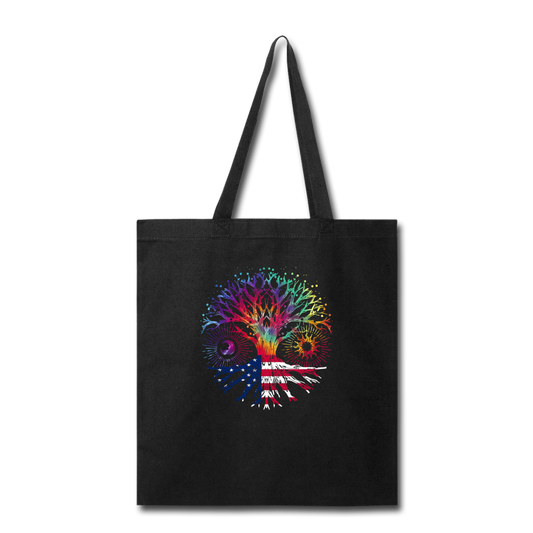 American Tie Dye Tree Of Life- Tote Bag - black