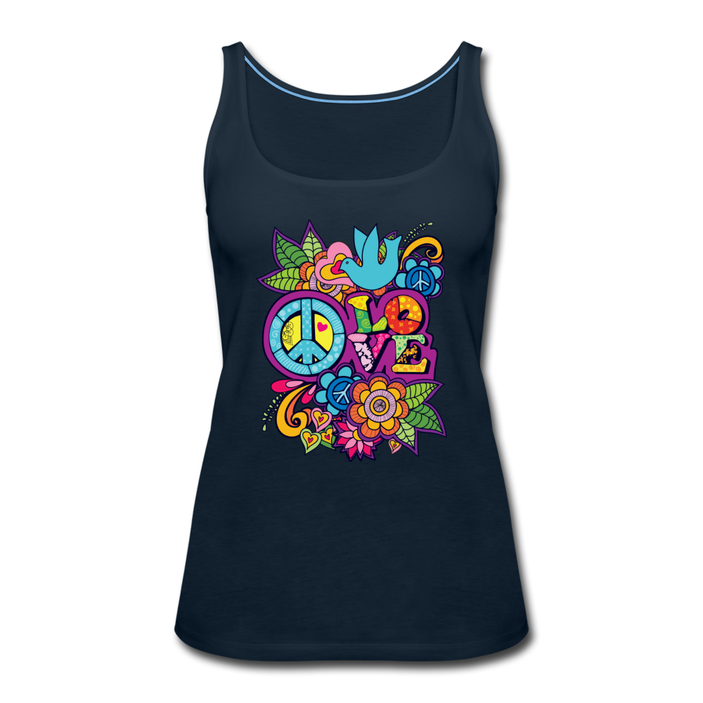 Peace Love- Women’s Premium Tank Top - deep navy