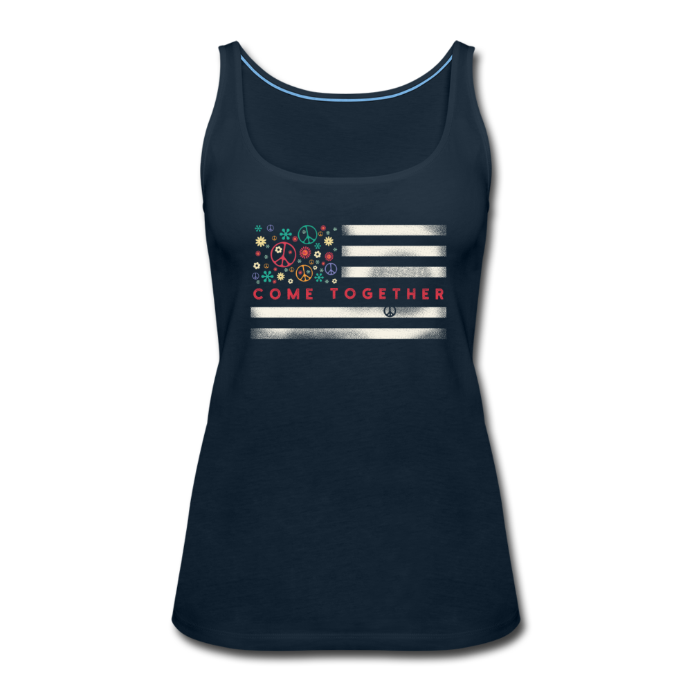 Come Together American Flag- Women’s Premium Tank Top - deep navy