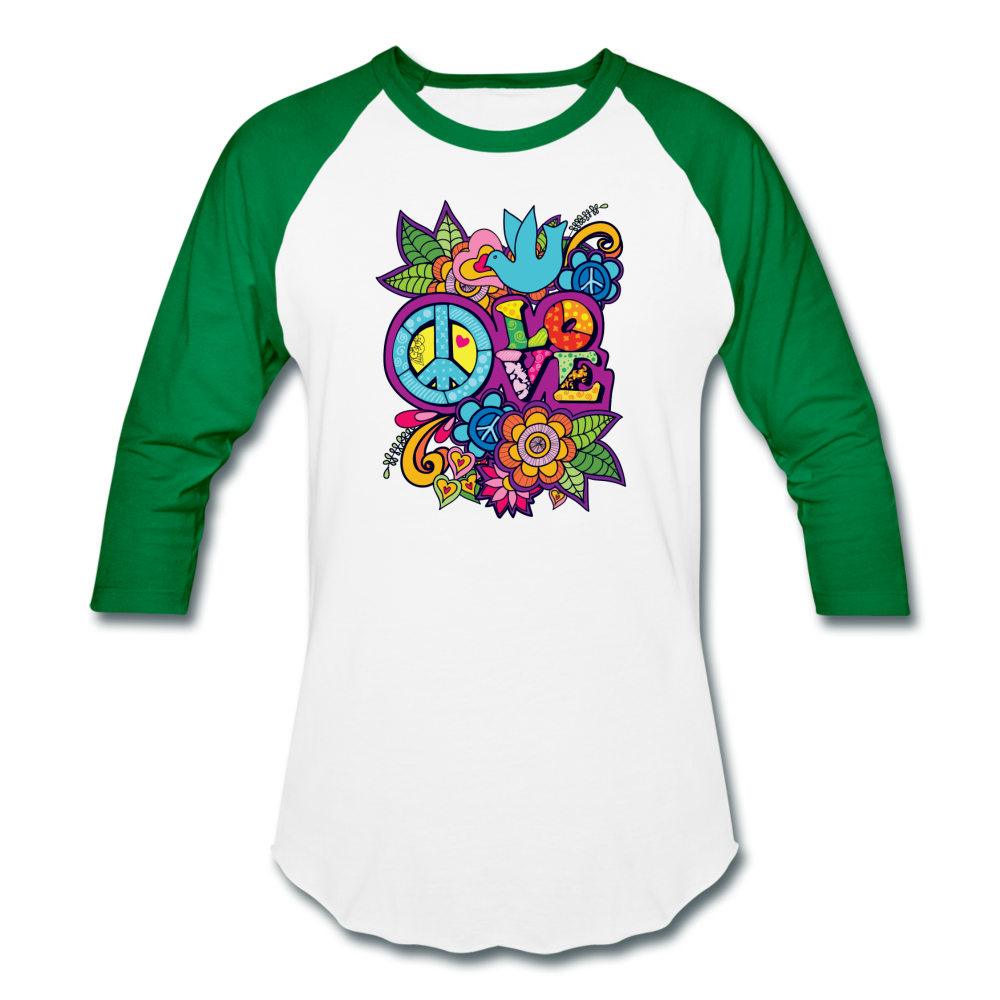 Peace Love- Baseball T-Shirt - white/kelly green