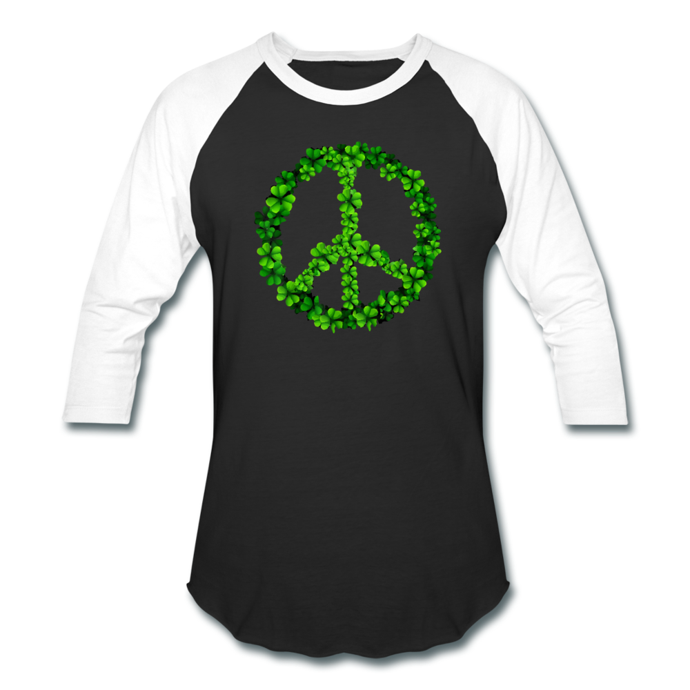 Shamrock Peace Sign- Baseball T-Shirt - black/white