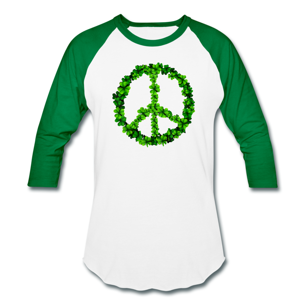 Shamrock Peace Sign- Baseball T-Shirt - white/kelly green
