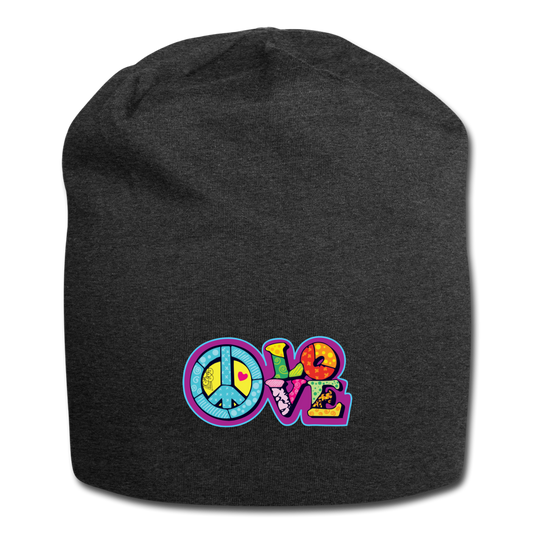 Peace & Love Jersey Beanie - charcoal gray